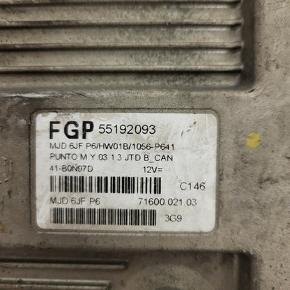 Fiat Punto 1.3 ECU / 55192093 / MJD 6JF.P6 / HW01B / MAGNETI MARELLI