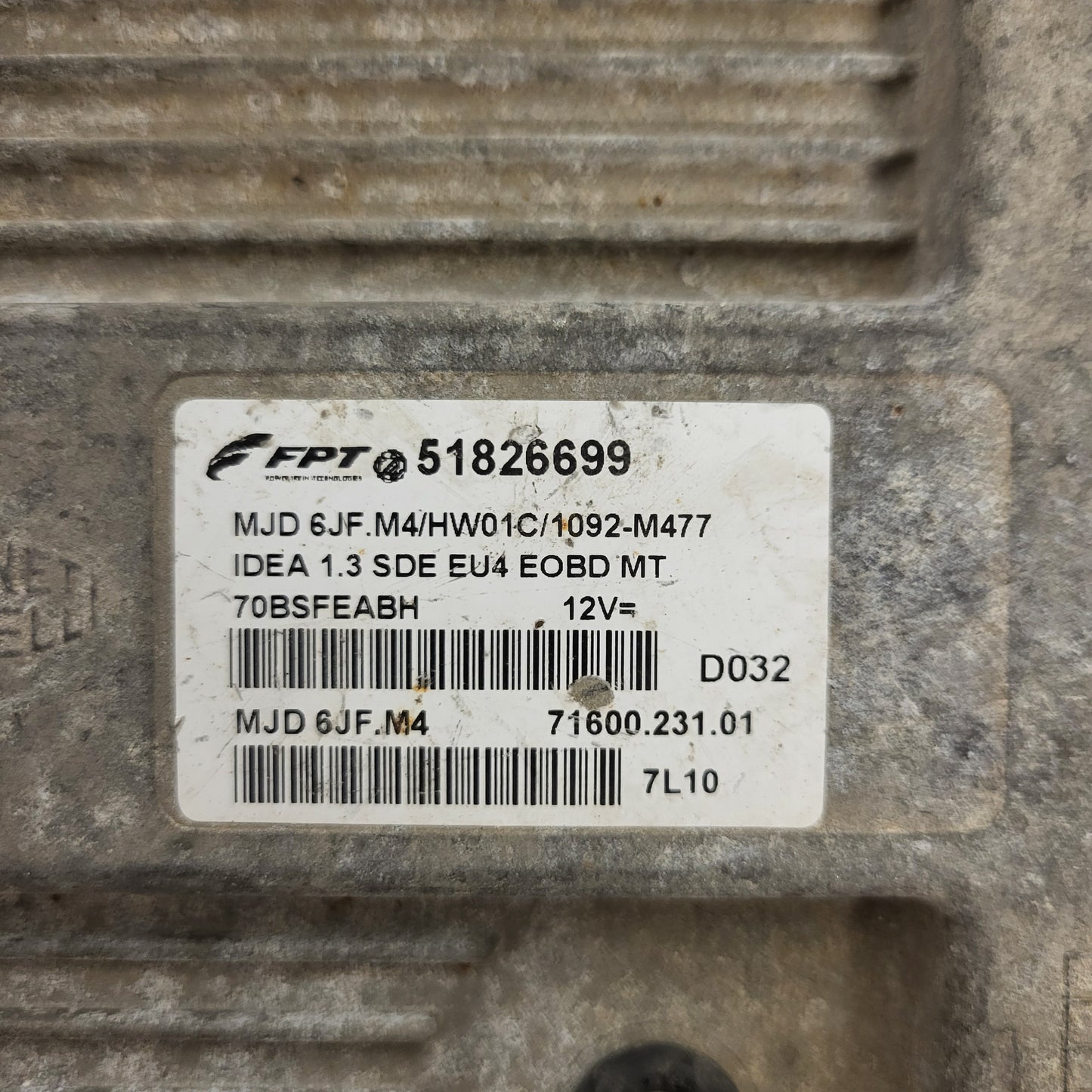 FIAT IDEA ECU / 51826699 / MJD 6JF.M4 / HW01C / 71600.231.01 / MAGNETI MARELLI
