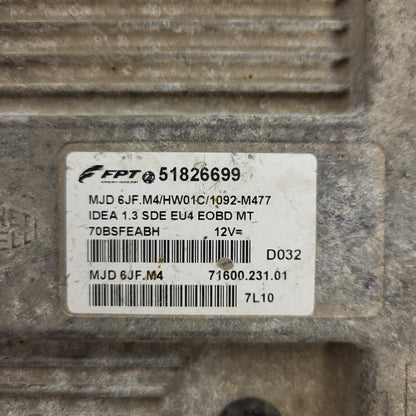 FIAT IDEA ECU / 51826699 / MJD 6JF.M4 / HW01C / 71600.231.01 / MAGNETI MARELLI