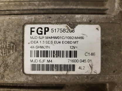 FIAT IDEA ECU / 51758206 / MJD 6JF.M4 / HW01C / 71600.045.01 / MAGNETI MARELLI