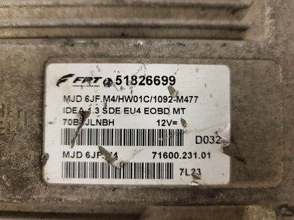 FIAT IDEA ECU / 51826699 / MJD 6JF.M4 / HW01C / 71600.231.01 / MAGNETI MARELLI