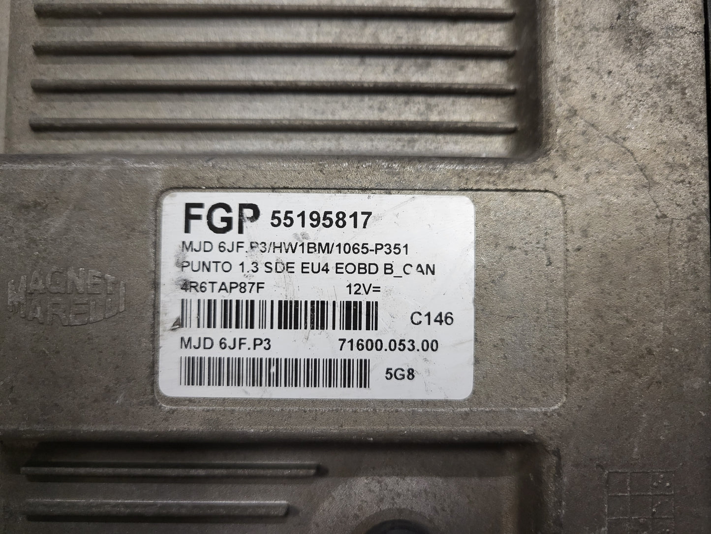 FIAT PUNTO ECU / MJD 6JF.P3 / 55195817 / HW1BM / 71600.053.00 / MAGNETI MARELLI