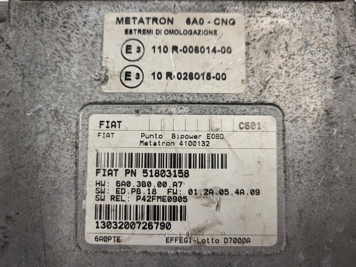 Fiat Punto ECU / 51803158 / 4100132 / 110R-006014-00 / 10R-026015-00 / METATRON