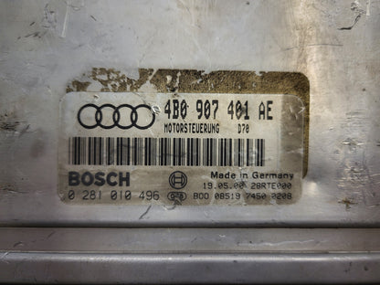 VW AUDI SEAT ŠKODA ECU / 4B0907401AE / 0281010496 / BOSCH