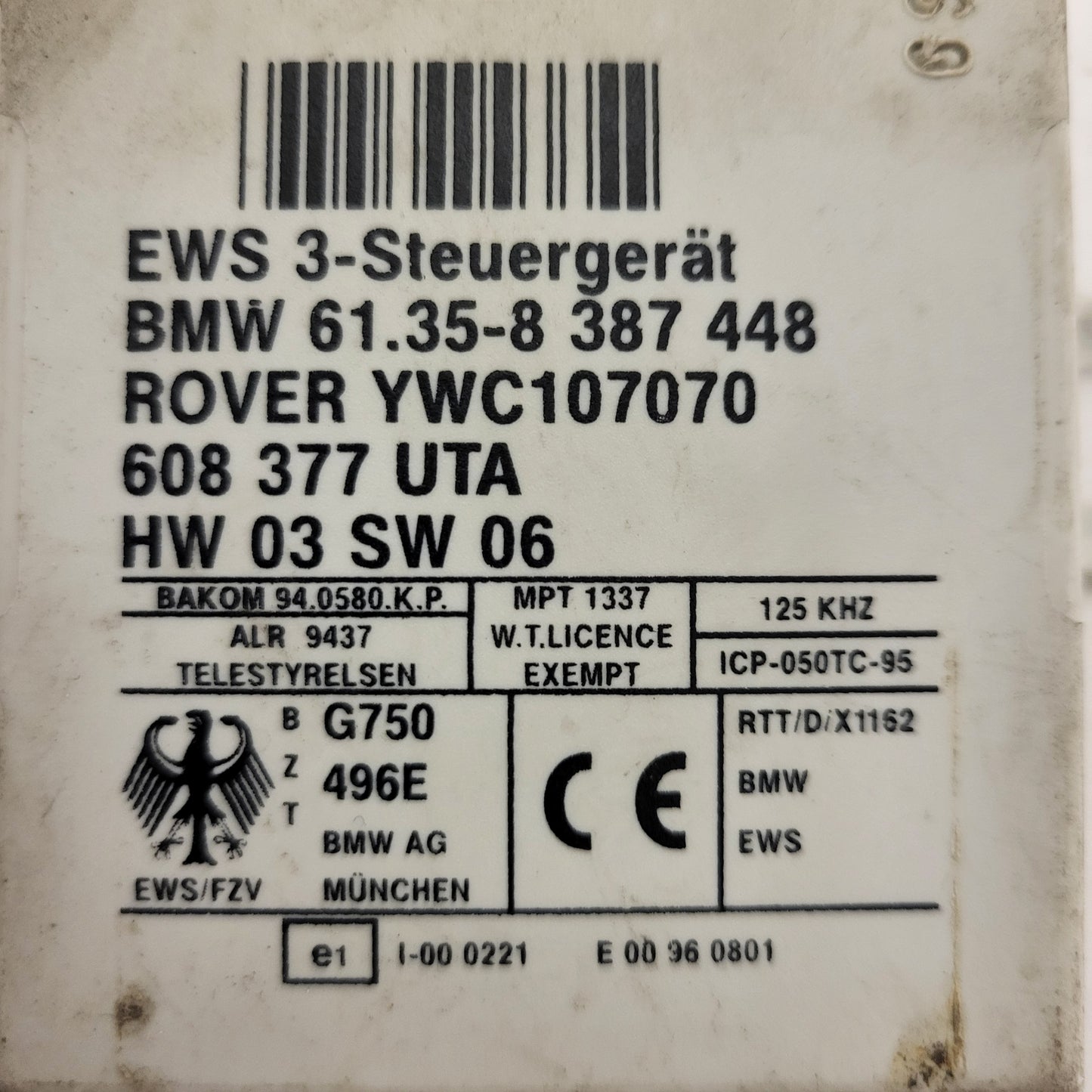 BMW E46 E39 ROVER 75 IMMOBILIZER ECU / YWC107070 / 61.35-8 387448 / 61.35-8387448