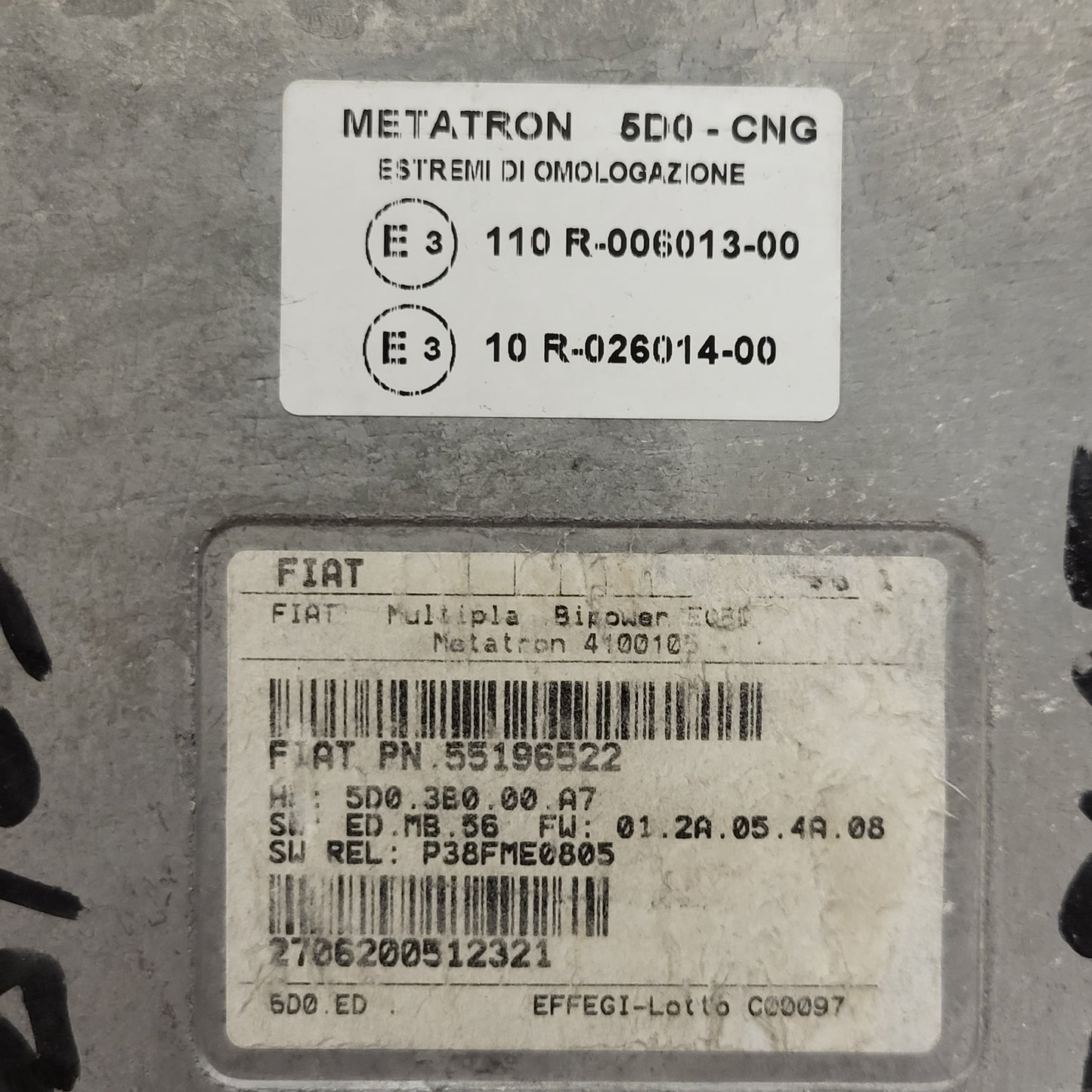 FIAT MULTIPLA BIPOWER ECU / 55196522 / 4100105 / C601 / METATRON