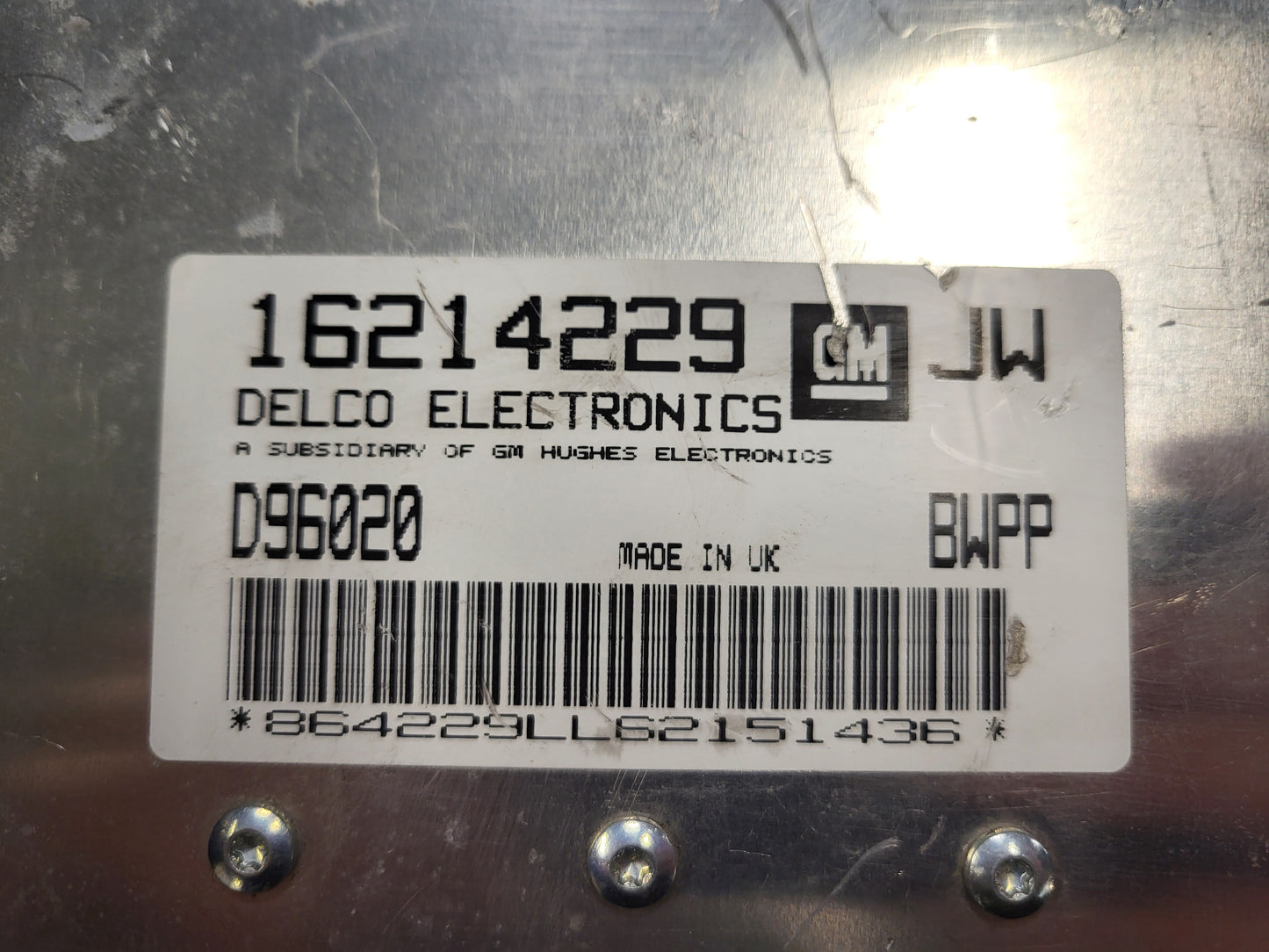 Opel ECU / 16214229 / D96020 / JW / BWPP / DELCO