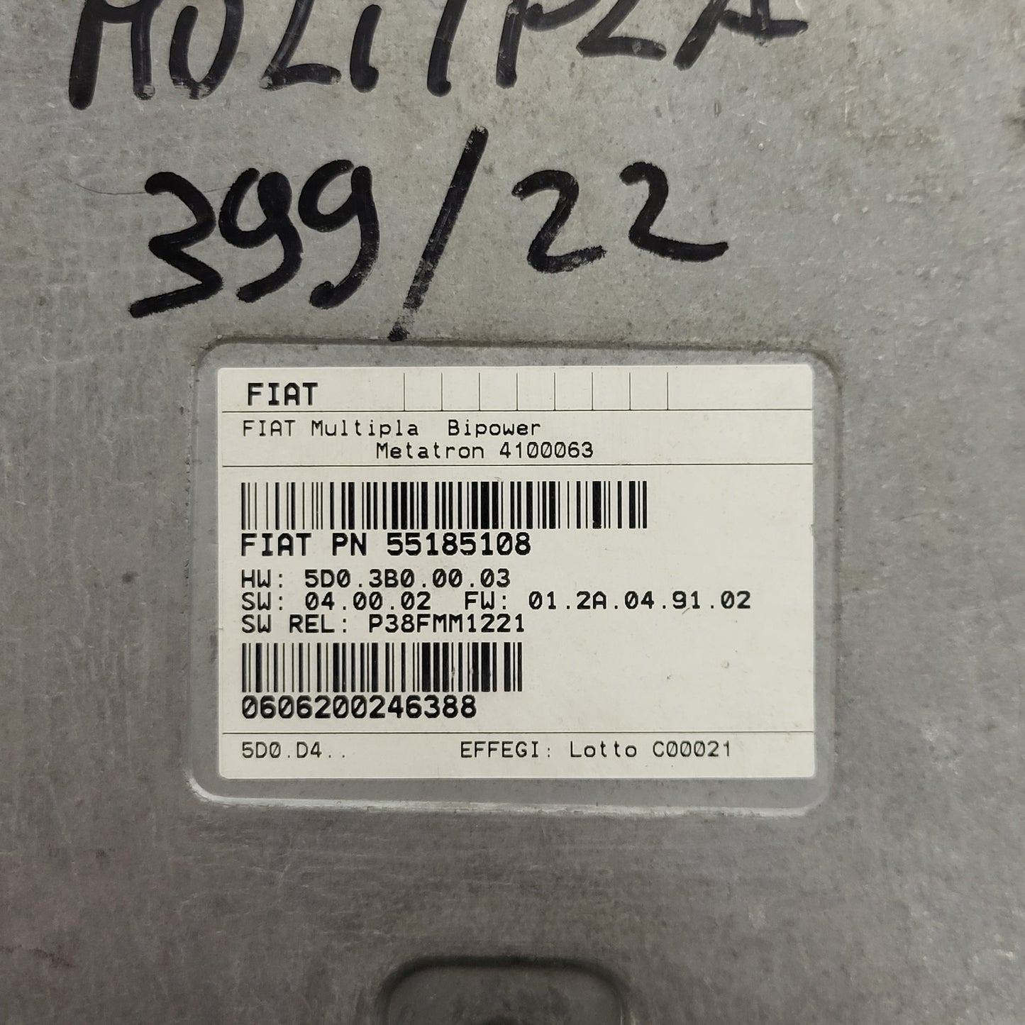 FIAT MULTIPLA BIPOWER ECU / 55185108 / 4100063 / 5D03B00003 / METATRON