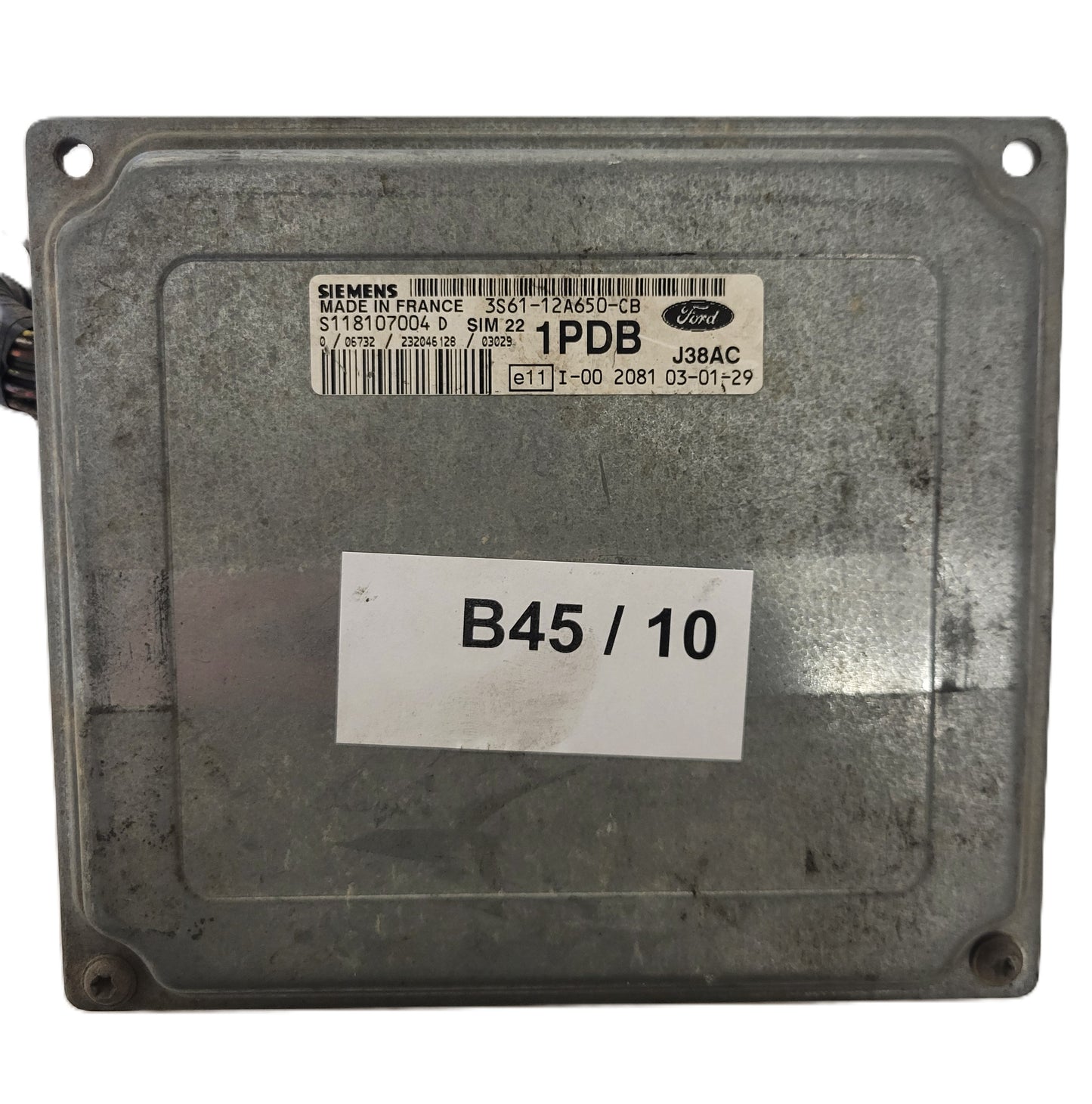 Ford ECU / S118107004D / 3S61-12A650-CB / 1PDB / SIM22 / J38AC / SIEMENS