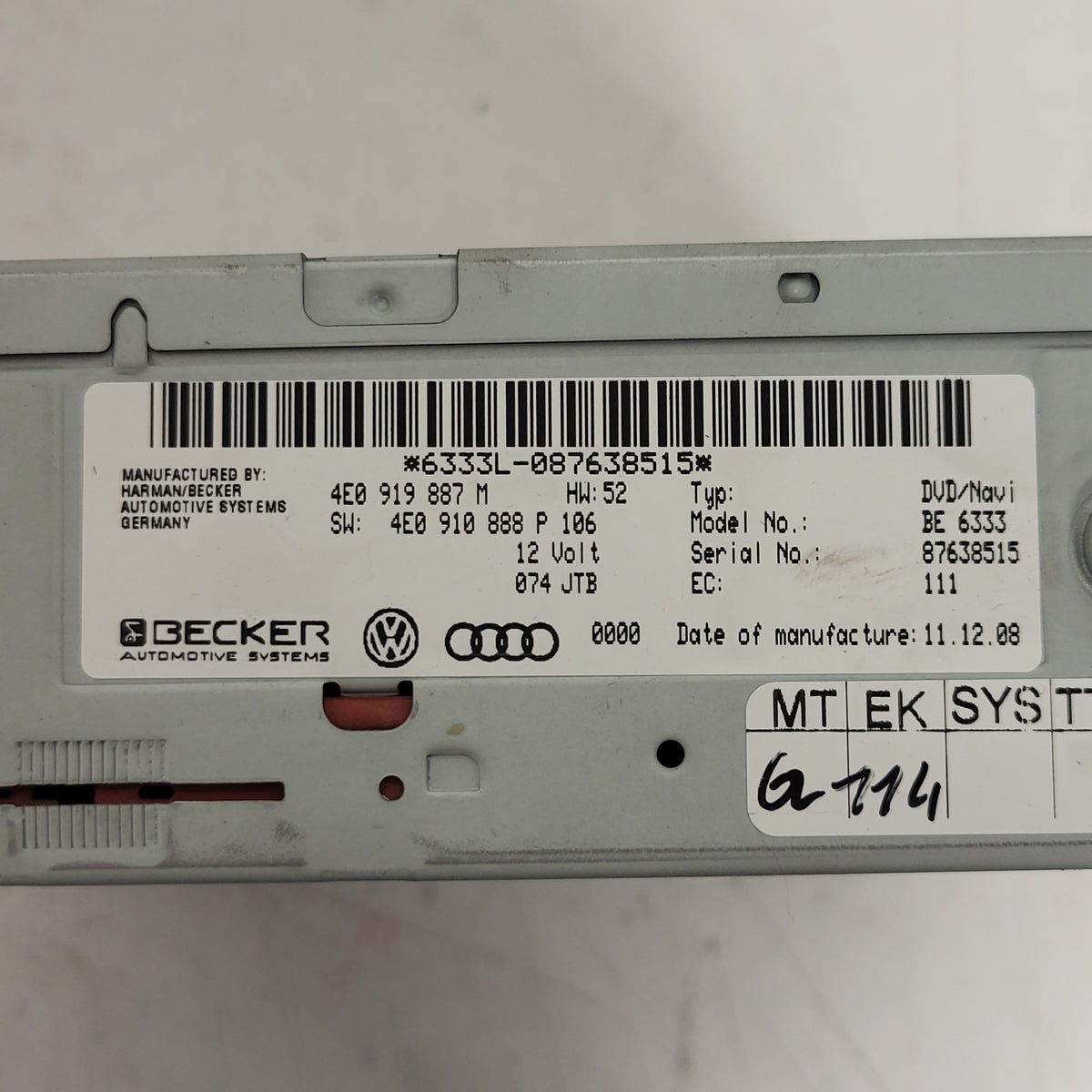 AUDI CD NAVIGATION CHANGER GPS / 4E0919887M / 4E0910888P / BECKER - B46-23 - 2