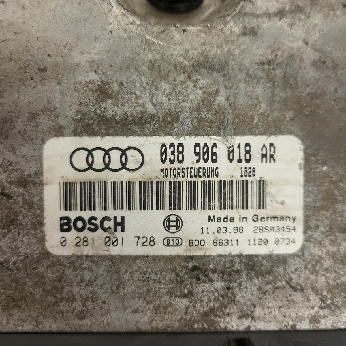 AUDI A3 1.9 TDI ECU / 038906018AR / 0281001728 / BOSCH - B47-05 - 2