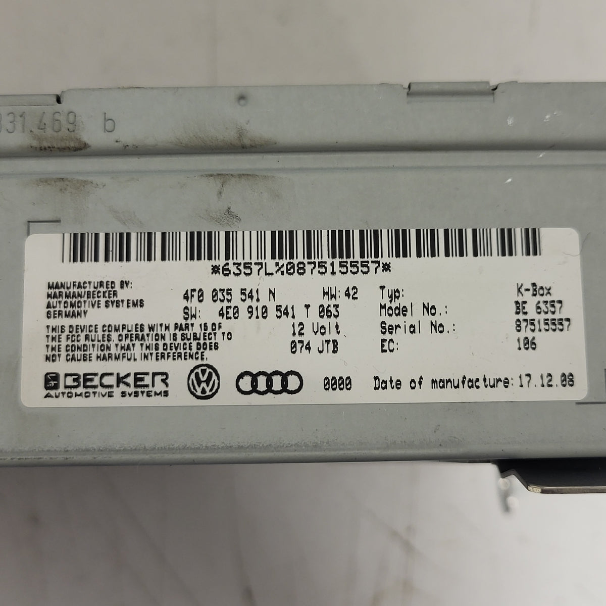 AUDI A4 A5 A6 RICEVITORE GPS K-BOX RADIO / 4F0035541N / 4E0910541T BECKER BE6357 - B47-11 - 2