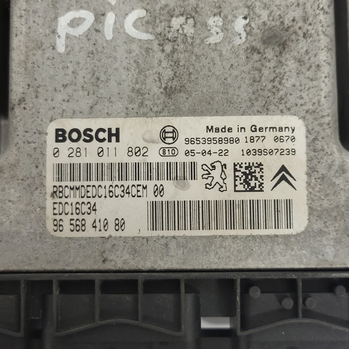 PEUGEOT CITROEN ECU / 0281011802 / 9656841080 / 9653958980 / EDC16C34 / BOSCH - B50-03 - 2
