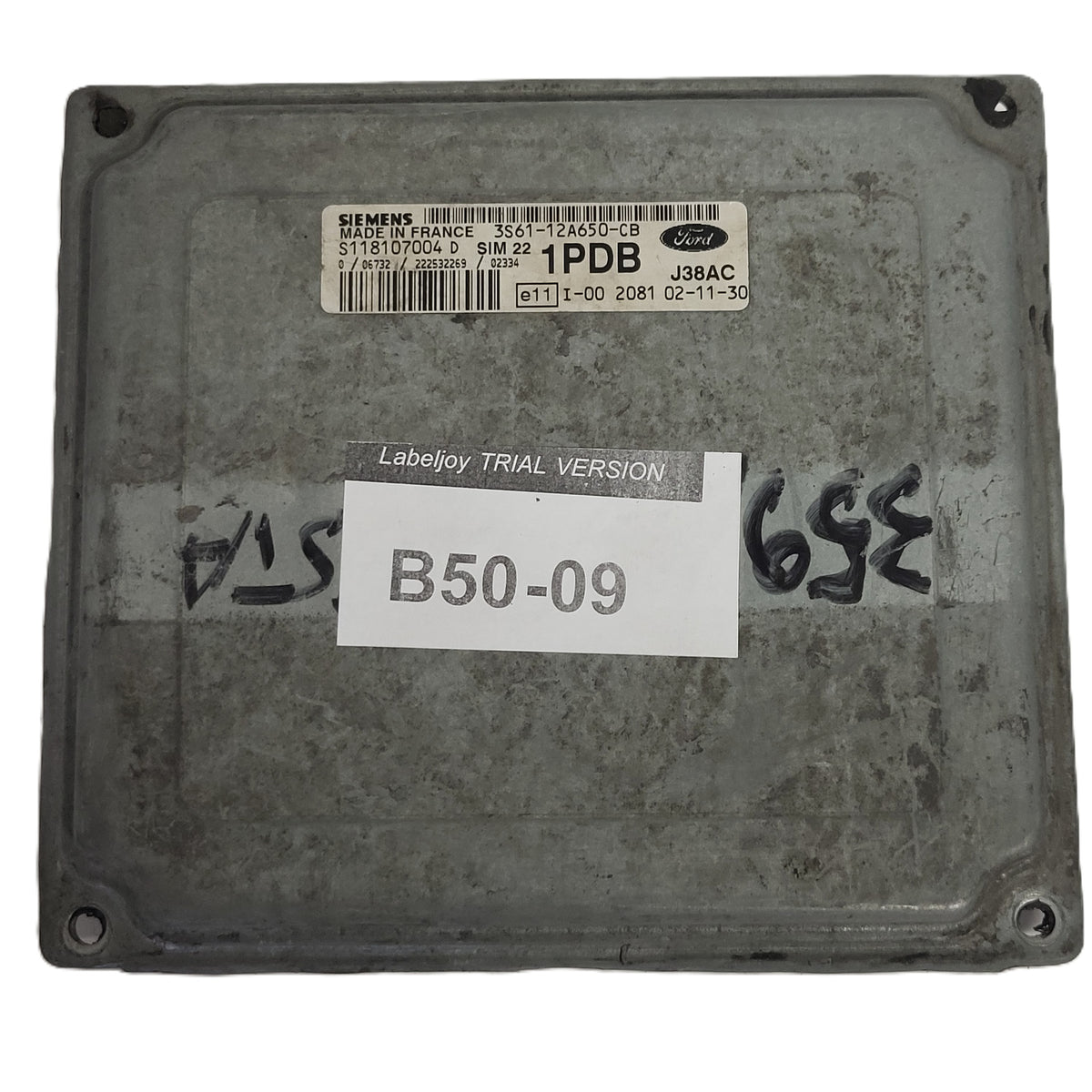 Ford ECU / S118107004D / 3S61-12A650-CB / 1PDB / SIM22 / J38AC / SIEMENS - B50-09 - 1