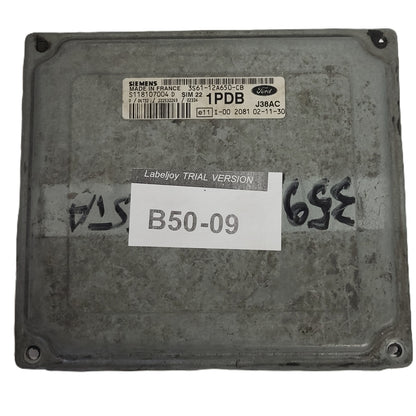 Ford ECU / S118107004D / 3S61-12A650-CB / 1PDB / SIM22 / J38AC / SIEMENS - B50-09 - 1