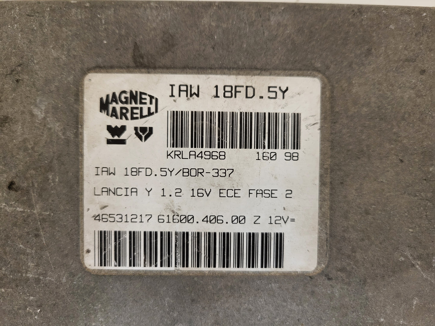 LANCIA Y 1.2 16V ECU / 46531217 / IAW 18FD.5Y / 61600.406.00 / MAGNETI MARELLI
