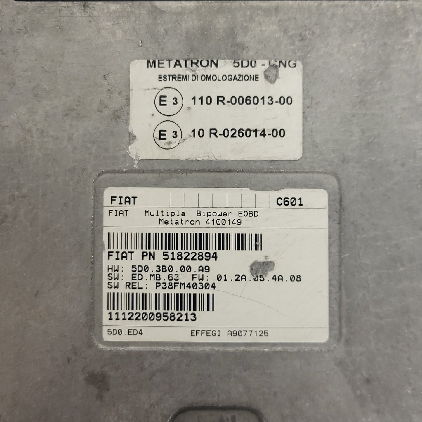 FIAT MULTIPLA BIPOWER ECU / 4100149 / 51822894 / C601 / METATRON