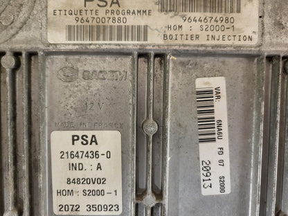 CITROEN PEUGOT ECU / 21647436-0 / 9647007880 / 9644674980 / S2000-1 / SAGEM