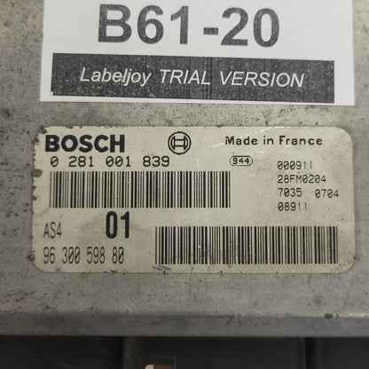 Citroen Saxo Peugeot 106 ECU / 0281001839 / 9630059880 / BOSCH - B61-20 - 2