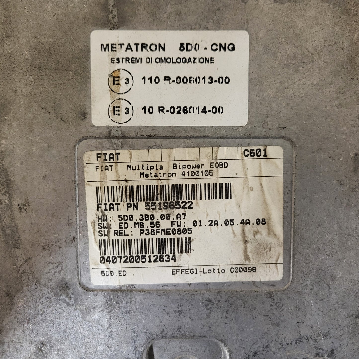 FIAT MULTIPLA BIPOWER ECU / 55196522 / 4100105 / C601 / METATRON