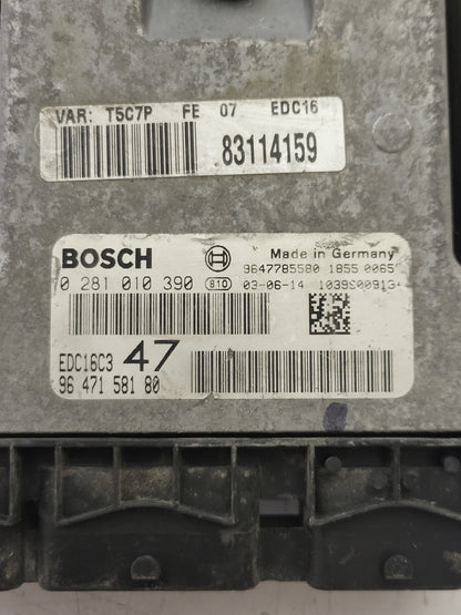 PEUGEOT CITROEN ECU / 0281010390 / 9647158180 / 9647785580 / EDC16C3 / BOSCH - B62-04 - 2