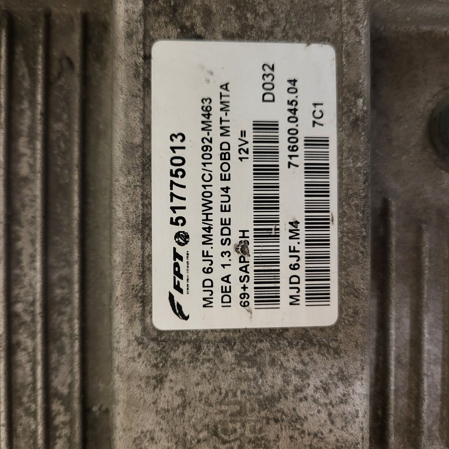 Fiat Idea ECU / MJD 6JF.M4 / 51775013 / HW01C / 71600.045.03 / MAGNETI MARELLI