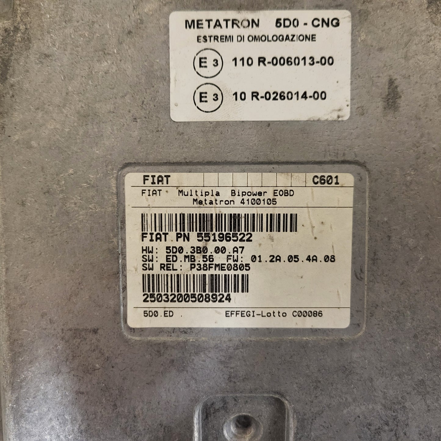 FIAT MULTIPLA BIPOWER ECU / 55196522 / 4100105 / C601 / METATRON