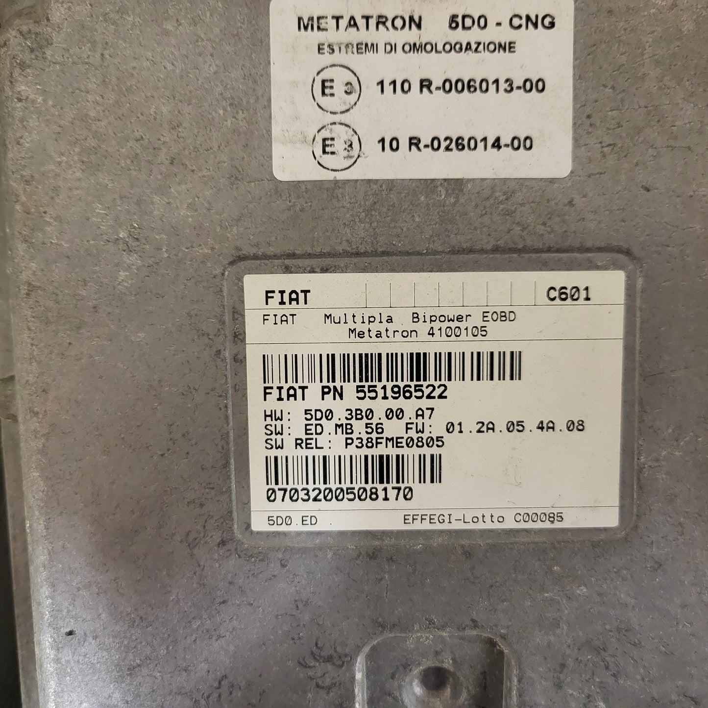 FIAT MULTIPLA BIPOWER ECU / 55196522 / 4100105 / C601 / METATRON