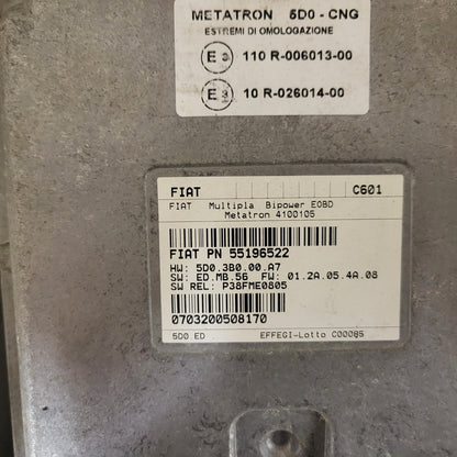 FIAT MULTIPLA BIPOWER ECU / 55196522 / 4100105 / C601 / METATRON
