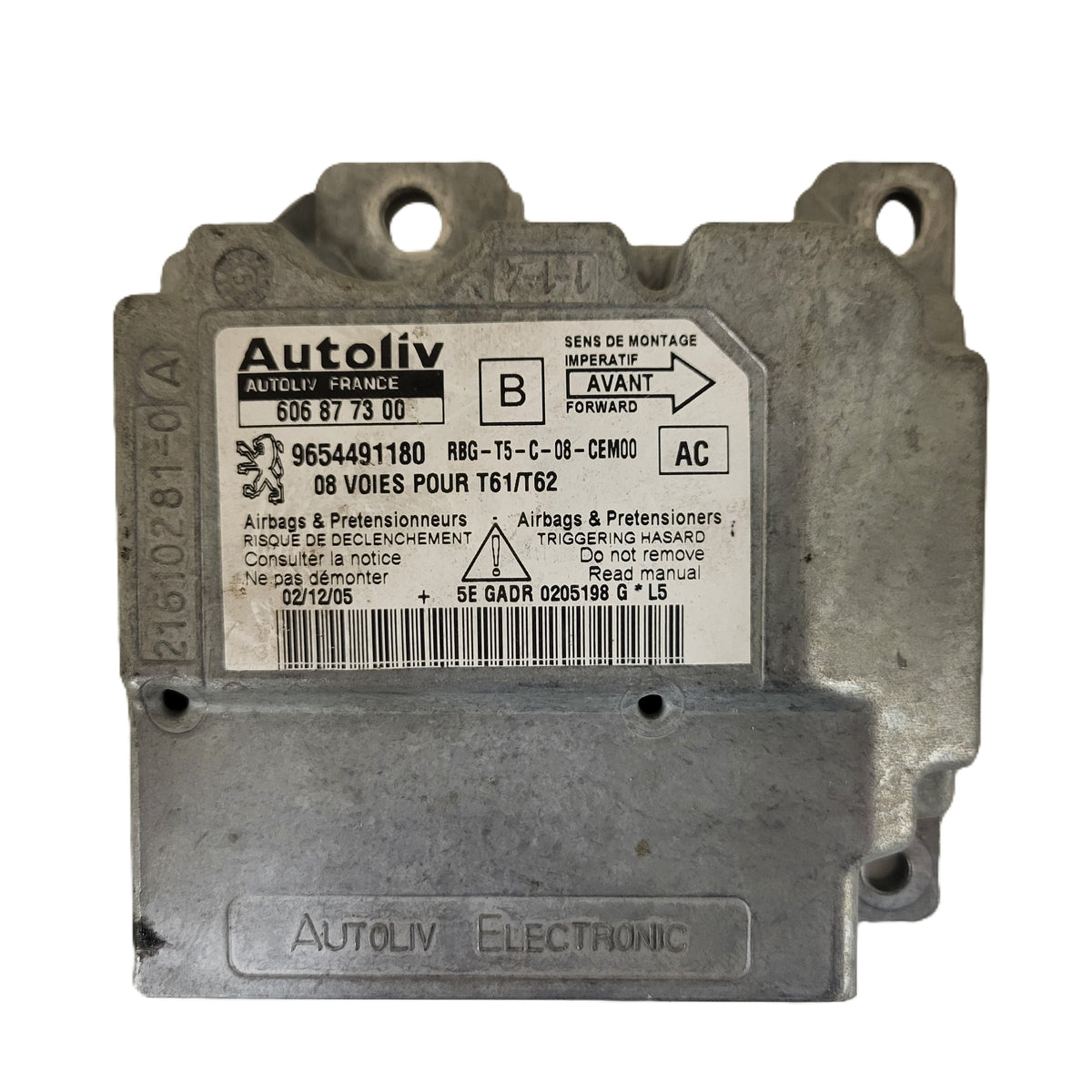 Peugeot 307 1.6 ECU AIRBAG / 9654491180 / 606877300 / AUTOLIV - B63-17 - 1