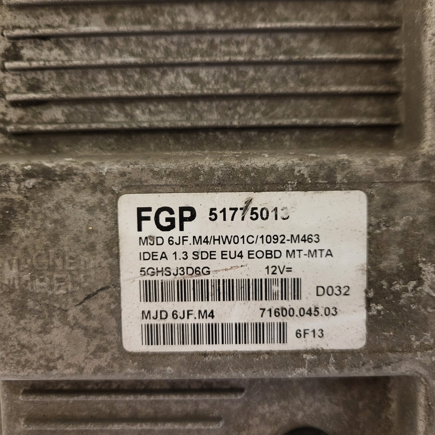 Fiat Idea ECU / MJD 6JF.M4 / 51775013 / HW01C / 71600.045.03 / MAGNETI MARELLI