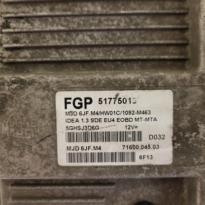 Fiat Idea ECU / MJD 6JF.M4 / 51775013 / HW01C / 71600.045.03 / MAGNETI MARELLI