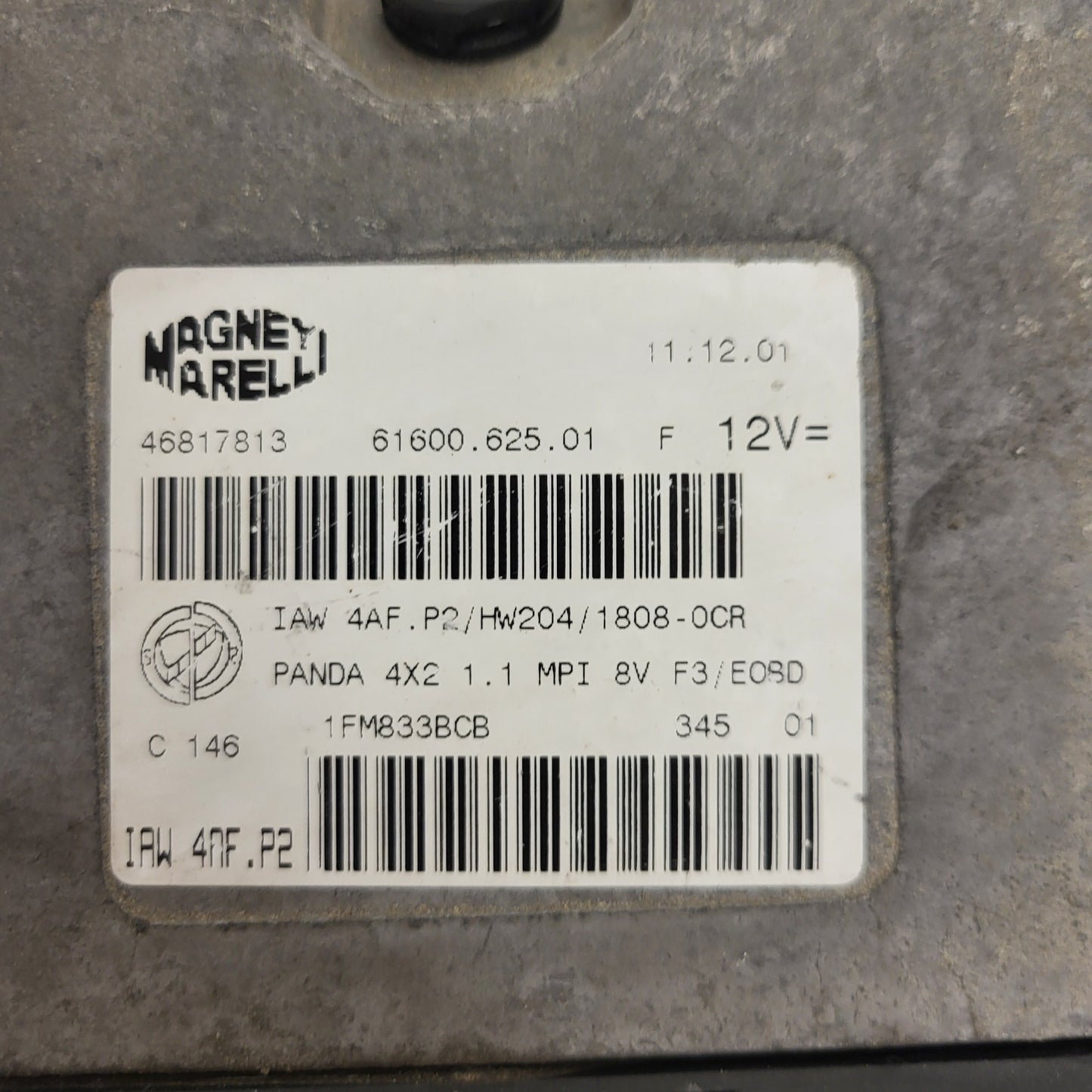 FIAT PANDA 1.1 ECU / 46817813 / IAW 4AF.P2 / 61600.625.01 / HW204 / MAGNETI MARELLI