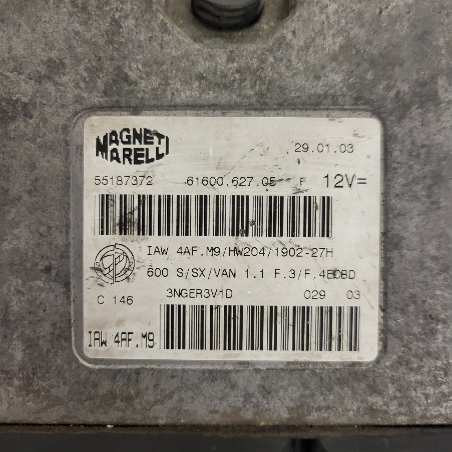 Fiat Seicento 600 ECU / 55187372 / IAW 4AF.M9 / 61600.627.05 / HW204 / MAGNETI MARELLI