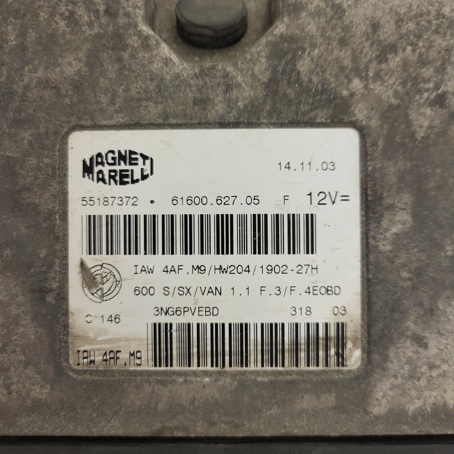 Fiat Seicento 600 ECU / 55187372 / IAW 4AF.M9 / 61600.627.05 / HW204 / MAGNETI MARELLI