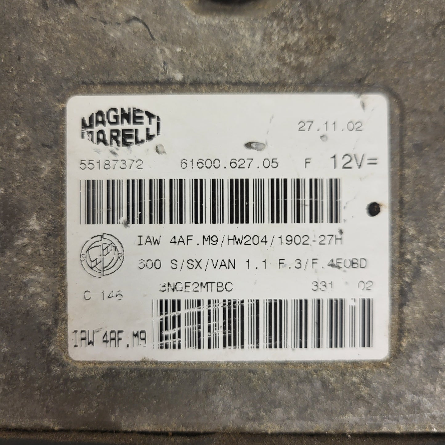 Fiat Seicento 600 ECU / 55187372 / IAW 4AF.M9 / 61600.627.05 / HW204 / MAGNETI MARELLI