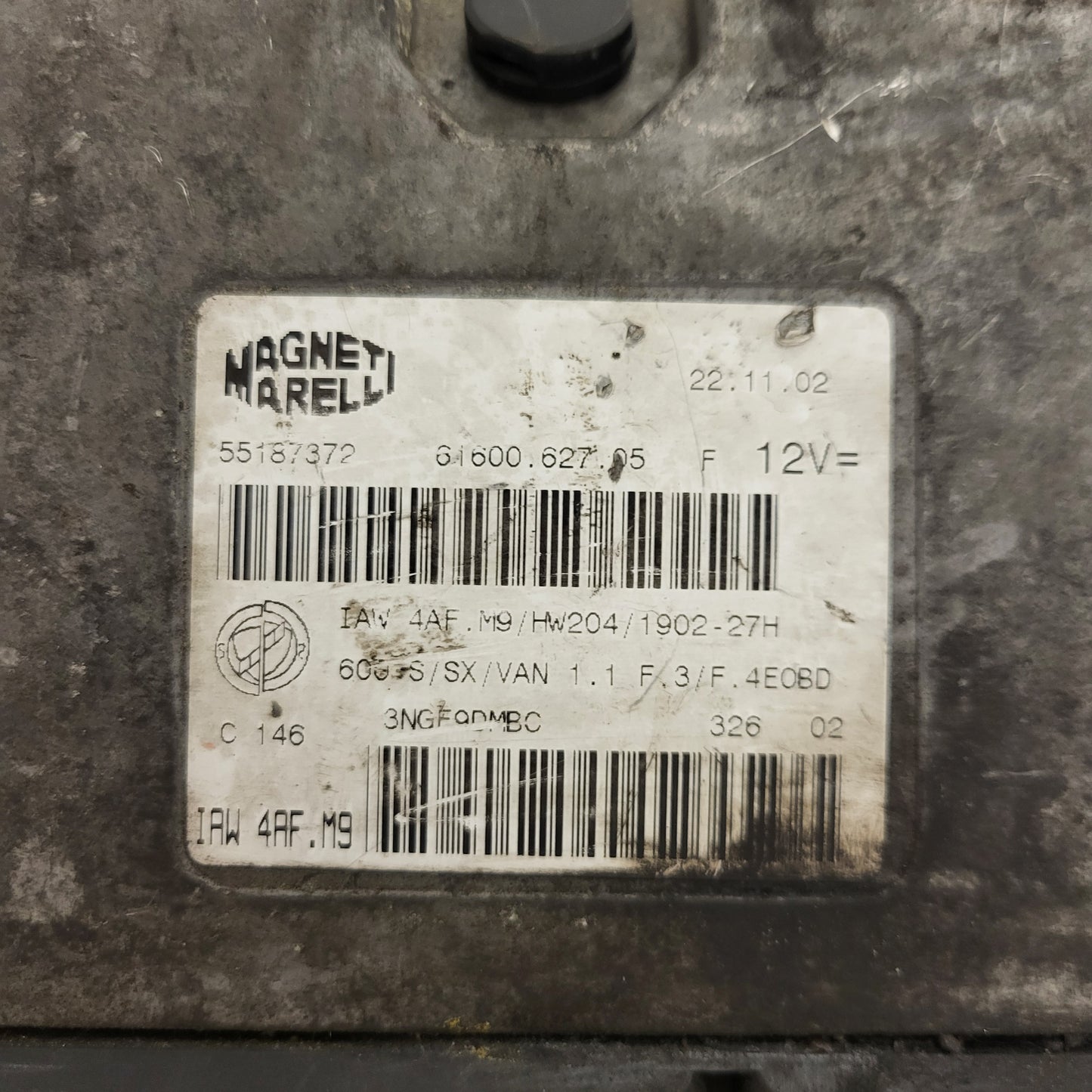 Fiat Seicento 600 ECU / 55187372 / IAW 4AF.M9 / 61600.627.05 / HW204 / MAGNETI MARELLI