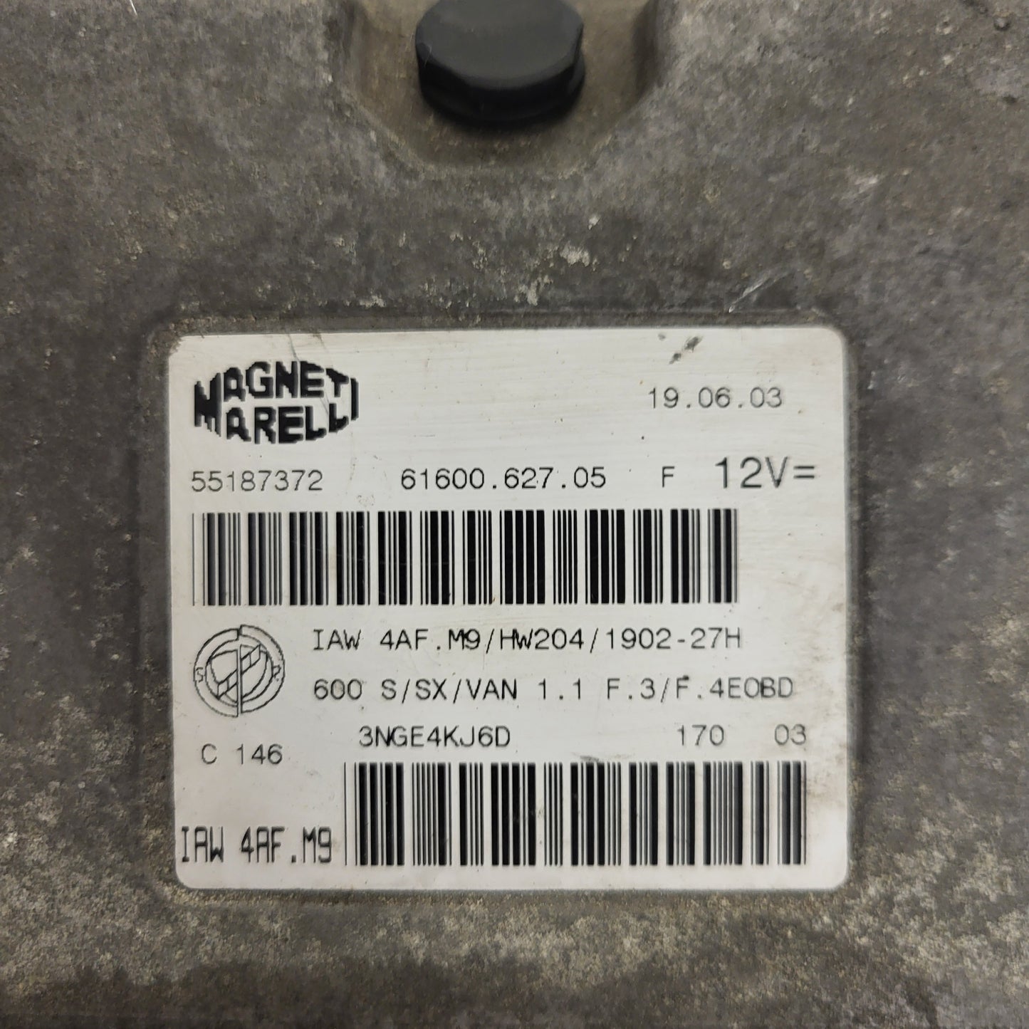 Fiat Seicento 600 ECU / 55187372 / IAW 4AF.M9 / 61600.627.05 / HW204 / MAGNETI MARELLI
