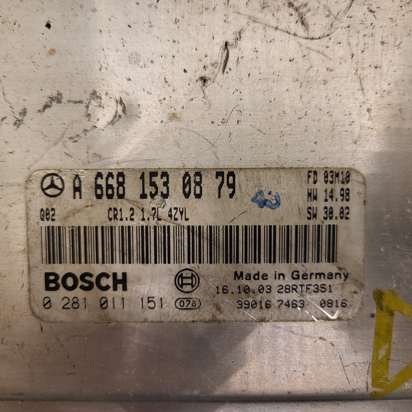 Mercedes a Class W168 ECU / A6681530879 / 0281011151 / CR1.2 / BOSCH