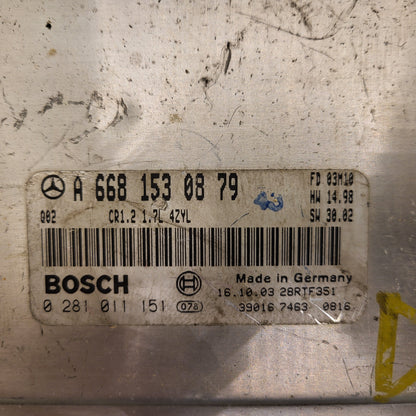 Mercedes a Class W168 ECU / A6681530879 / 0281011151 / CR1.2 / BOSCH