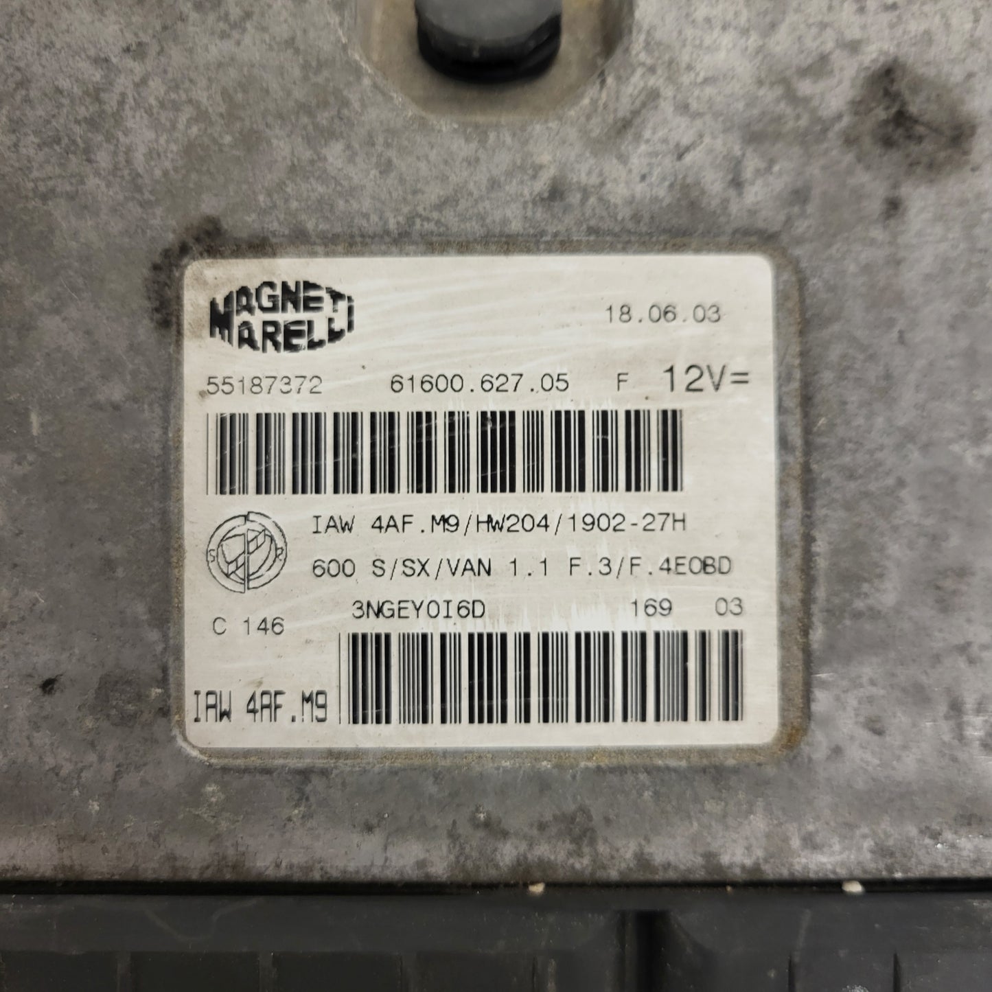 Fiat Seicento 600 ECU / 55187372 / IAW 4AF.M9 / 61600.627.05 / HW204 / MAGNETI MARELLI
