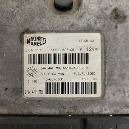 Fiat Seicento 600 ECU / 55187372 / IAW 4AF.M9 / 61600.627.05 / HW204 / MAGNETI MARELLI