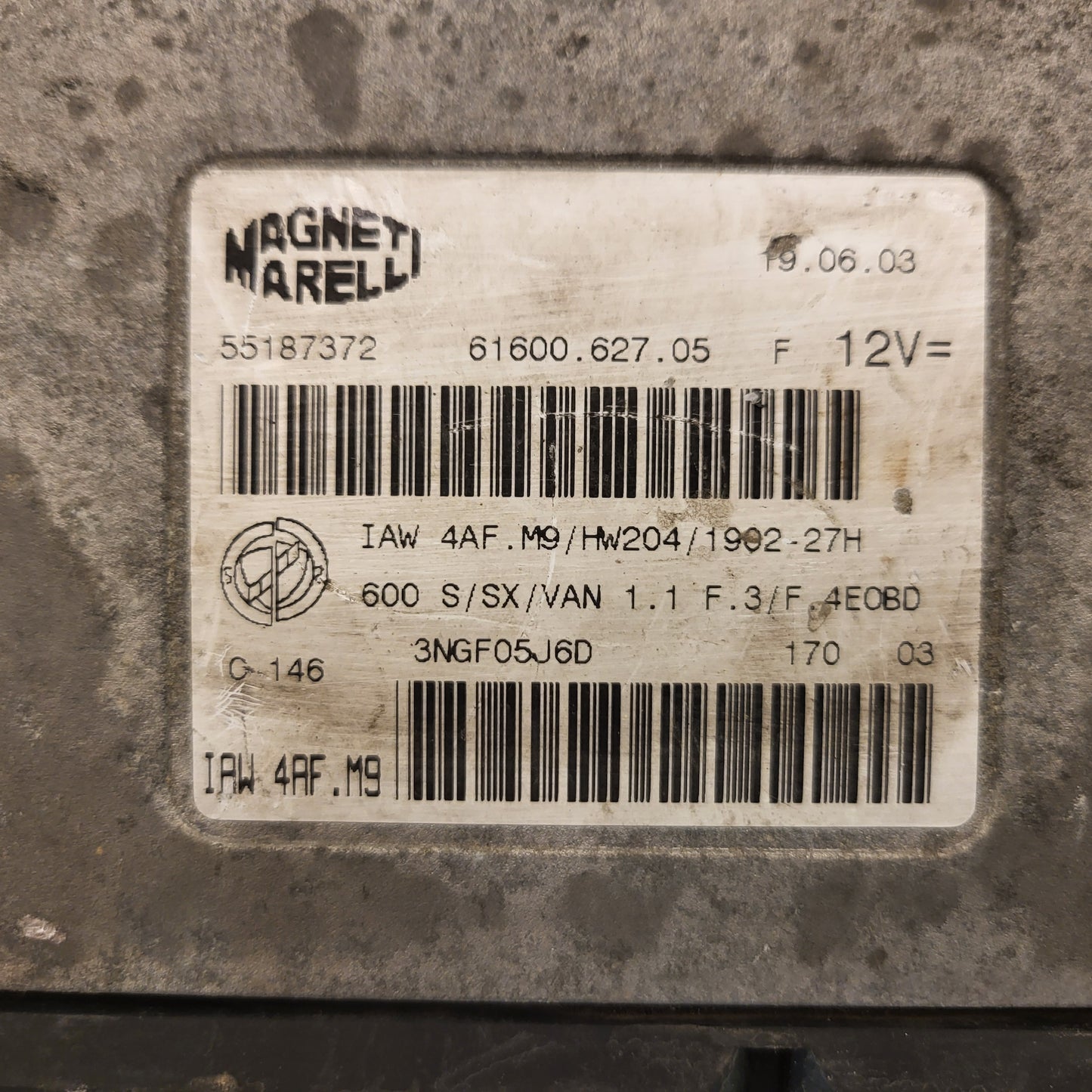 Fiat Seicento 600 ECU / 55187372 / IAW4AF.M9 / 61600.627.05 / MAGNETI MARELLI