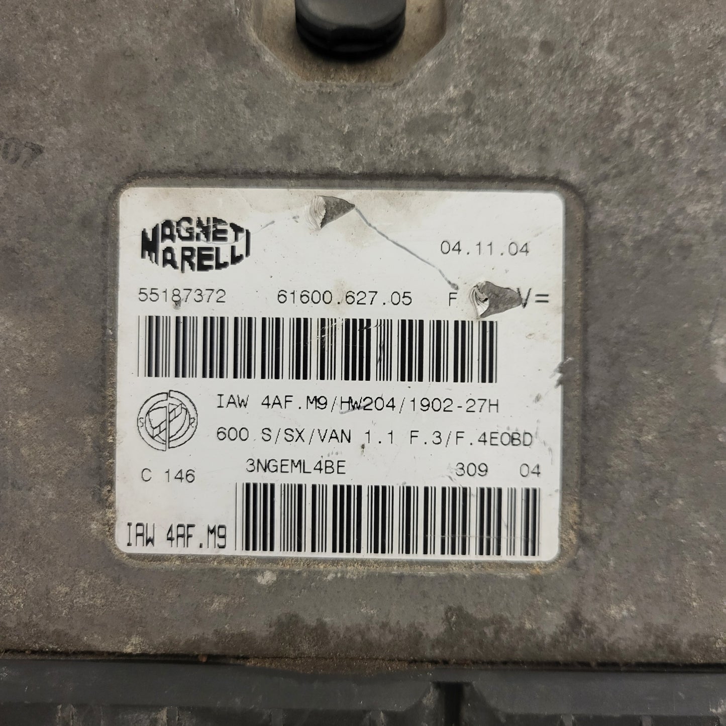 Fiat Seicento 600 ECU / 55187372 / IAW 4AF.M9 / 61600.627.05 / HW204 / MAGNETI MARELLI