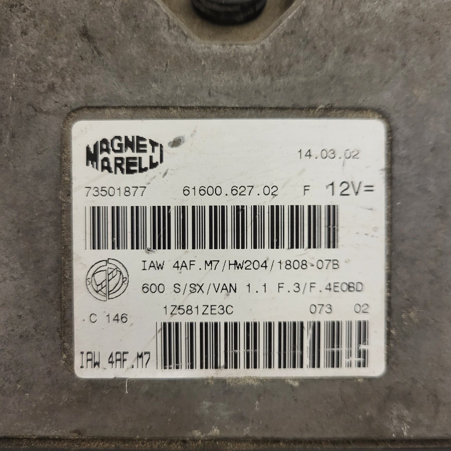 Fiat 600 ECU / IAW4AF.M7 / 73501877 / HW204 / MAGNETI MARELLI