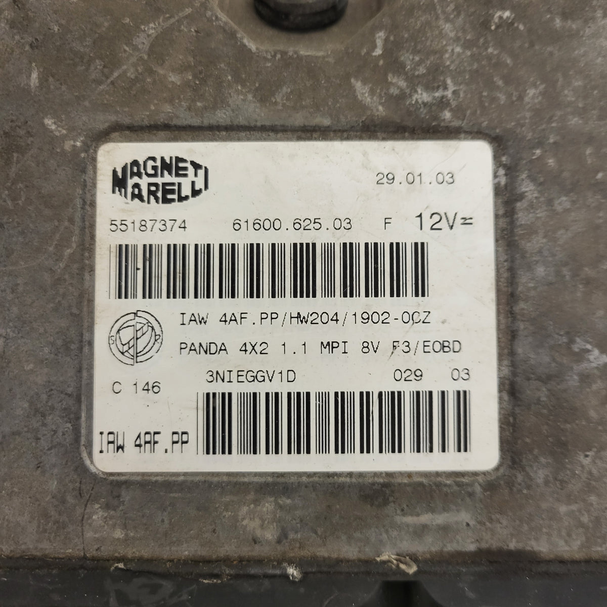 FIAT PANDA 1.1 ECU / 55187374 / IAW4AF.PP / HW204 / 61600.625.03 MAGNETI MARELLI - B74-18 - 2