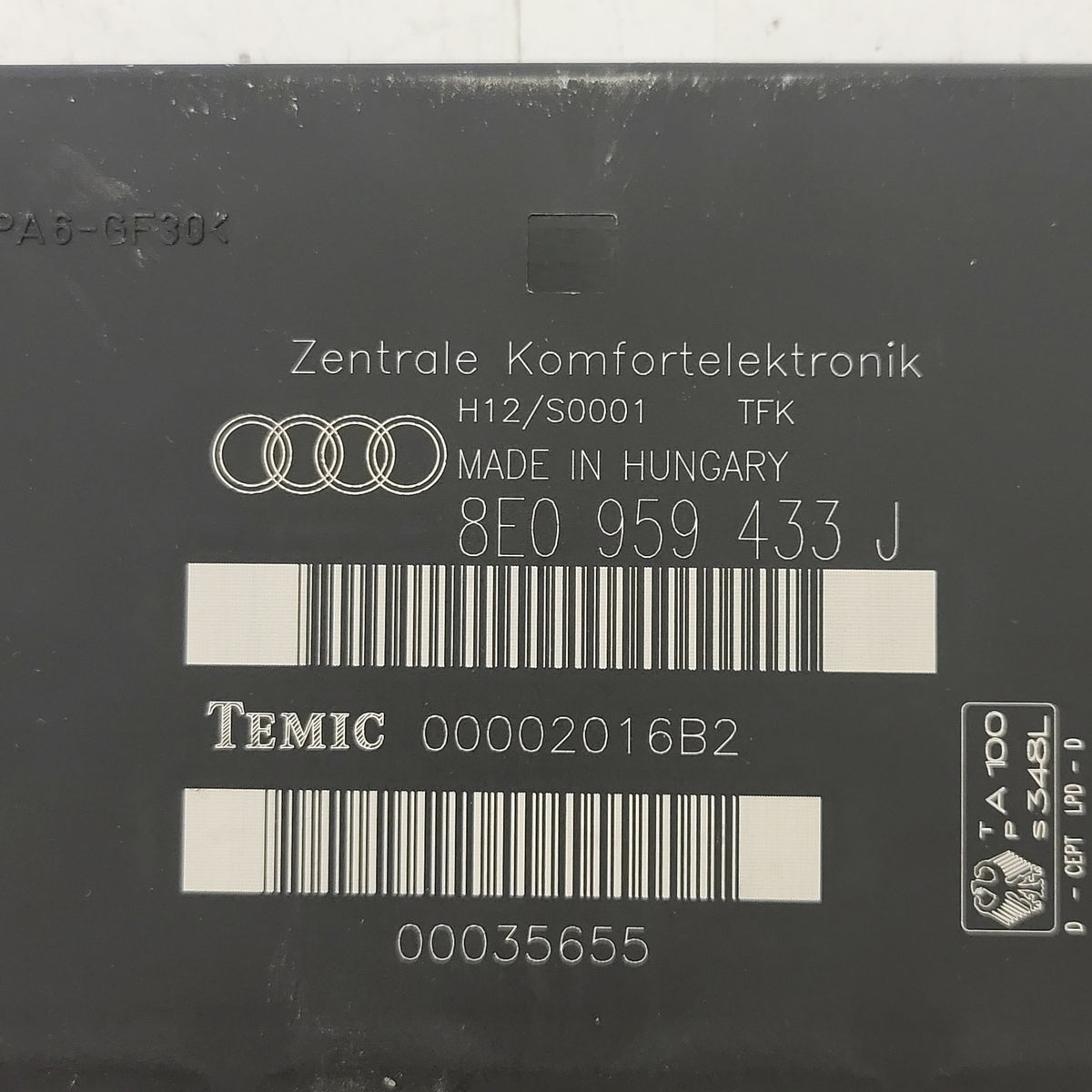 AUDI A4 B6 01-05 BODY COMPUTER ECU BCM / 8E0959433J / 8E0959433 / TEMIC - B75-18 - 2