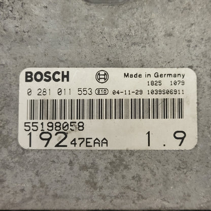 Fiat STILO ECU / 0281011553 / 55198058 / 19247EAA / BOSCH - B77-11 - 2