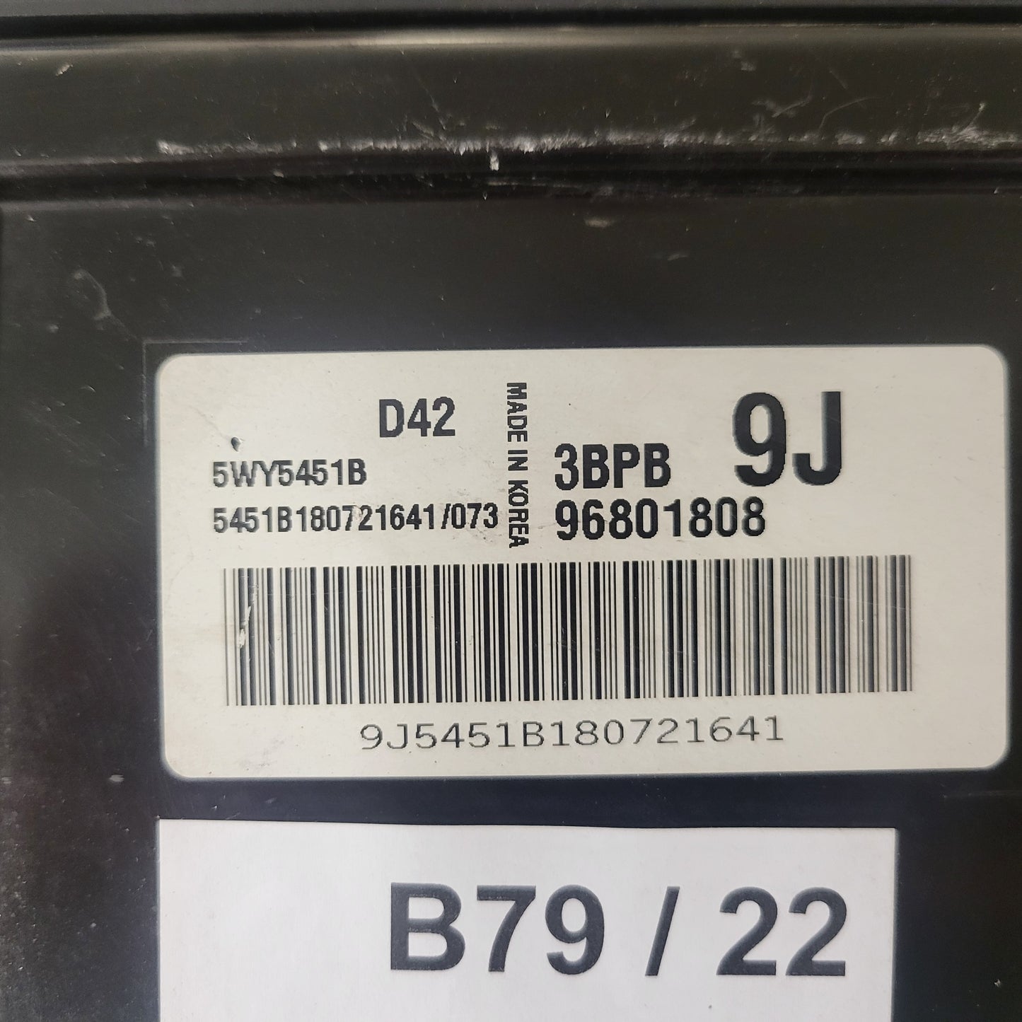 CHEVROLET MATIZ ECU / 96801808 / 5WY5451B / 3BPB / 9J / D42 / DAEWOO