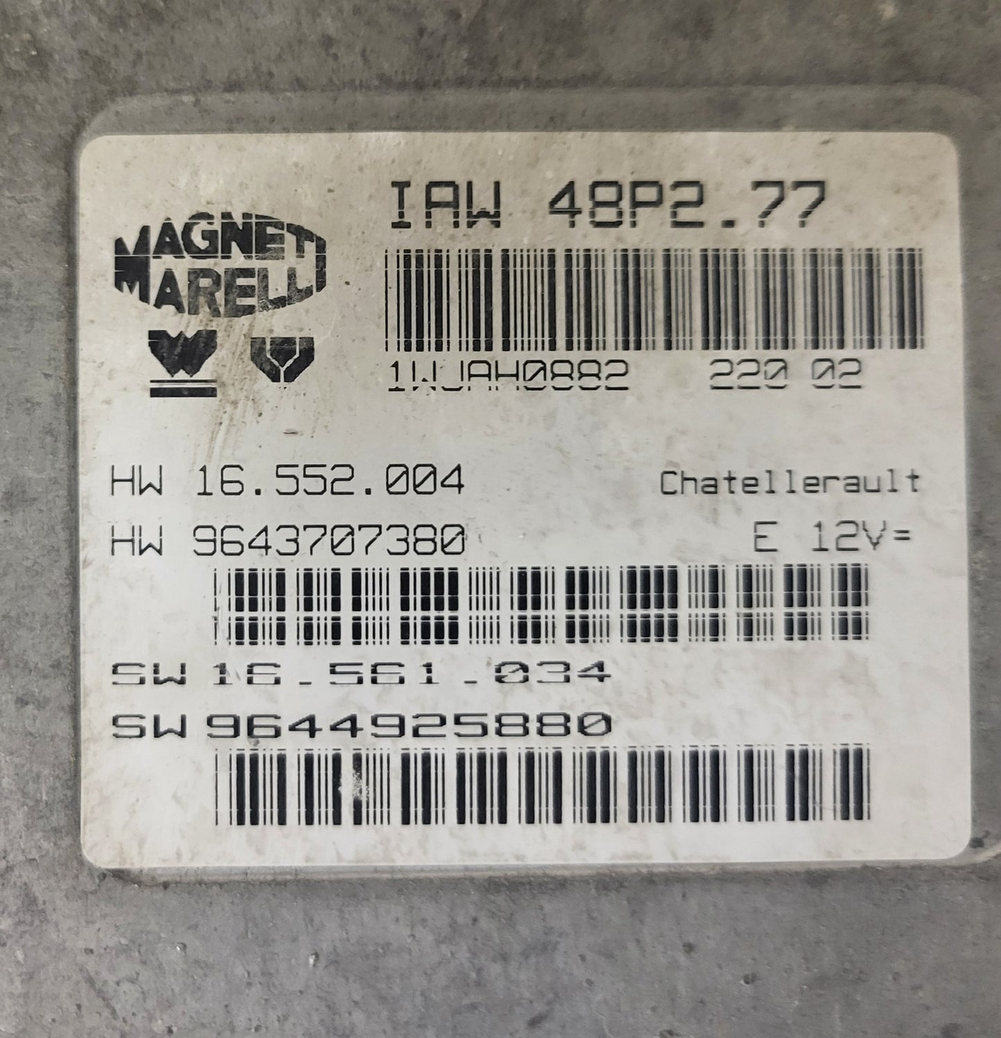 PEUGEOT 206 ECU / IAW 48P2.77 / 9643707380 / 9644925880 / MARELLI MAGNETS